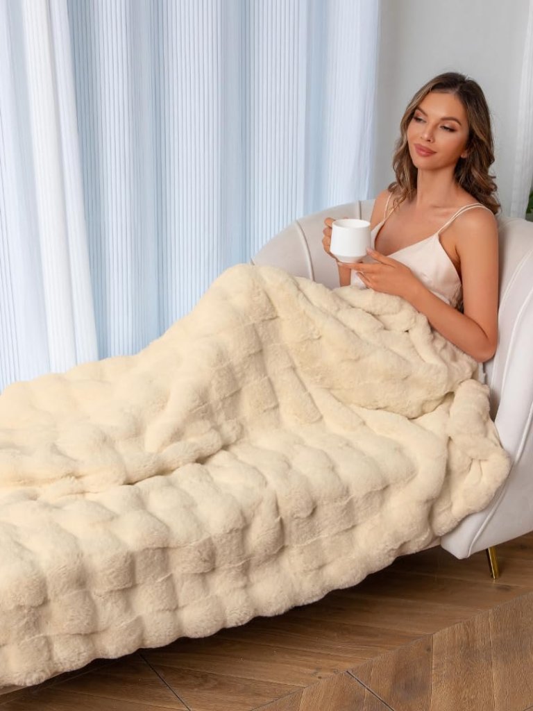 The Southampton Blanket - Faux Fur Basketweave Throw Blanket 60"X70" Shoreline B